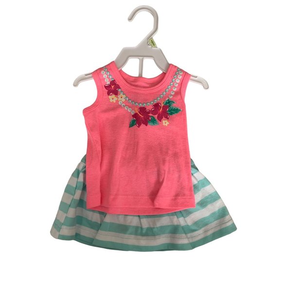 New Carters Girls Infant Baby Size 3 months 2 piece Outfit Set Pink Tank Top Gre - Picture 1 of 4